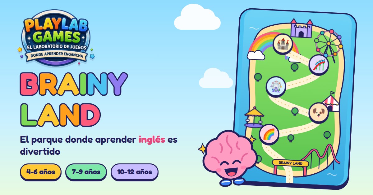 Portada del juego educativo Brainy Land, de idiomas y vocabulario, de 4 a 12 años