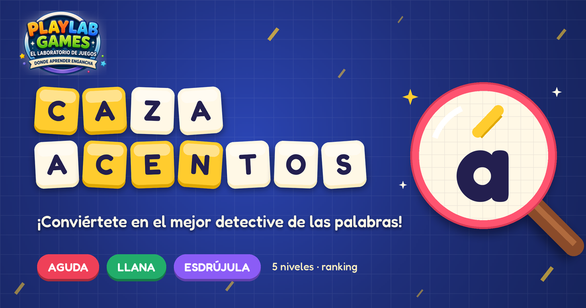 Portada del juego educativo Caza Acentos, de idiomas y vocabulario, de 10 a 12 años