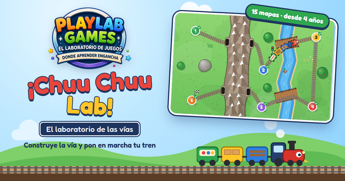Portada del juego educativo ¡Chuu Chuu Lab!, de matemáticas, de 4 a 9 años