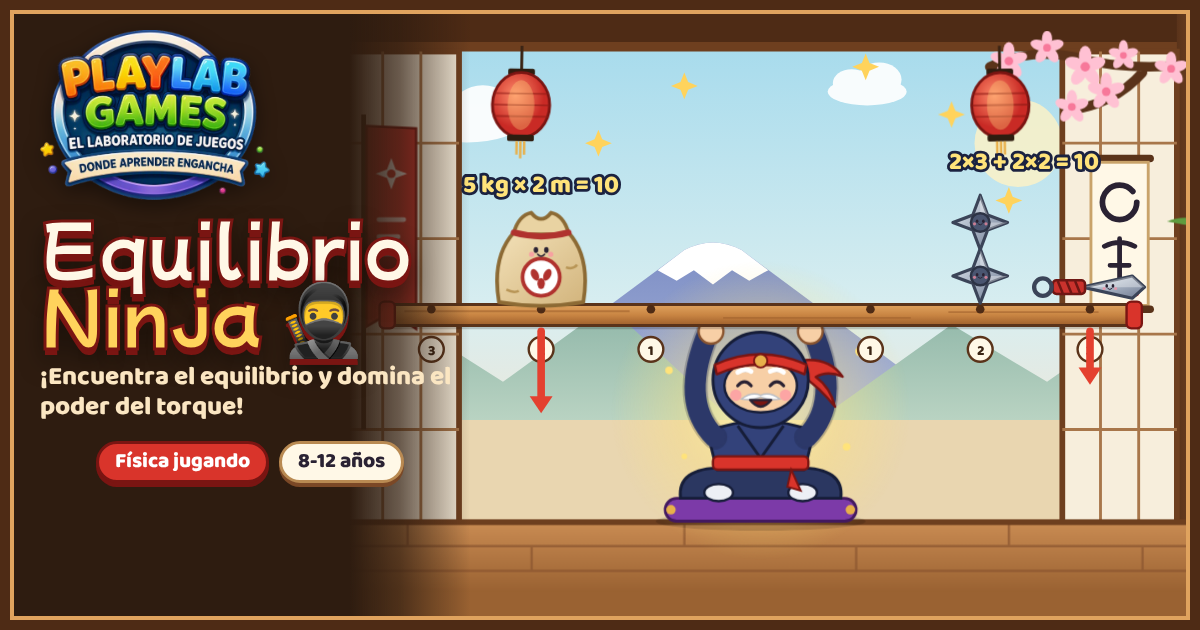 Portada del juego educativo Equilibrio Ninja, de lógica y memoria, de 8 a 12 años