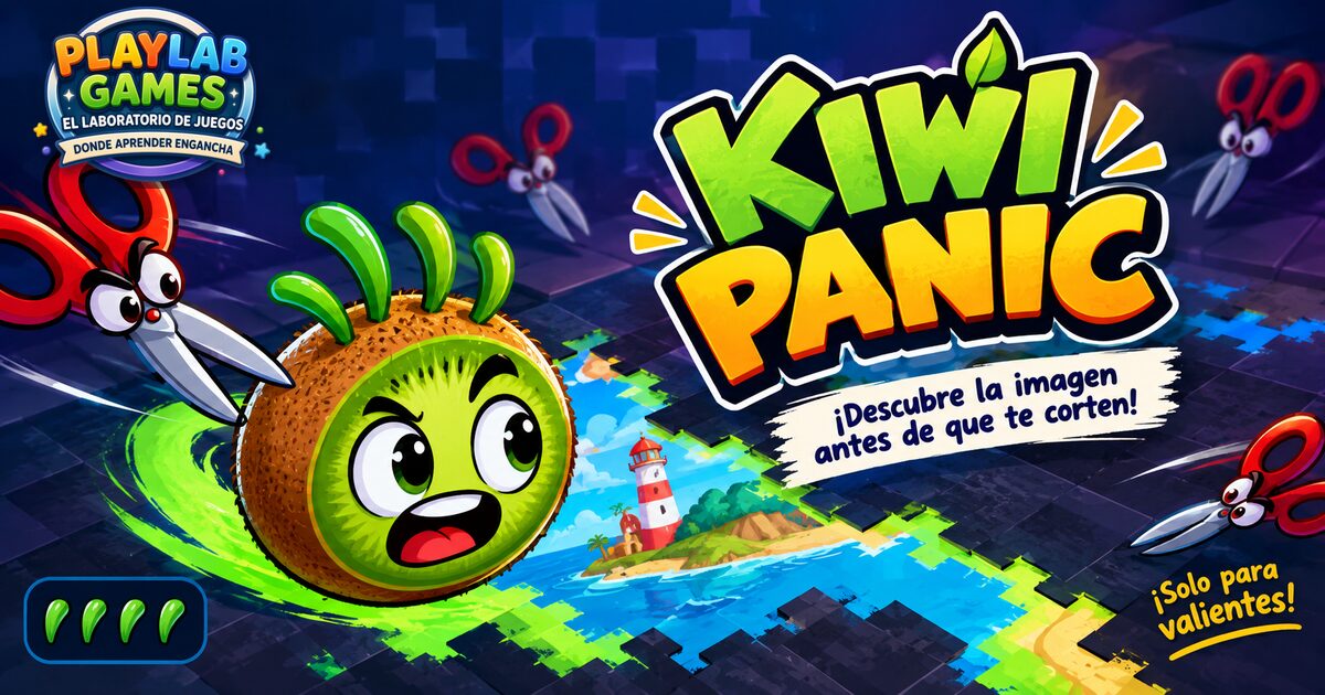 Portada del juego educativo Kiwi Panic, de lógica y memoria, de 7 a 12 años