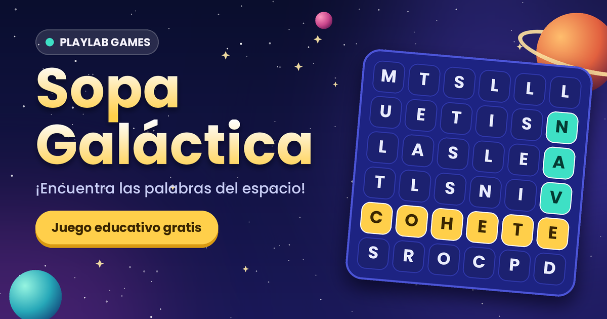 Portada del juego educativo Sopa Galáctica, de idiomas y vocabulario, de 6 a 10 años