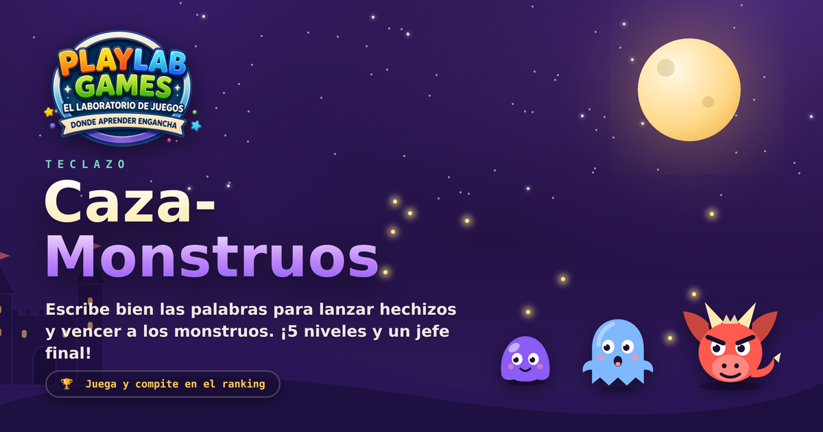 Portada del juego educativo Teclazo · Caza-Monstruos, de mecanografía, de 6 a 10 años